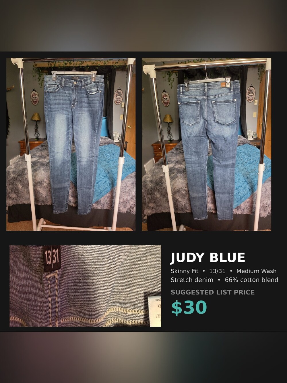 Judy Blue Womens 13/31 Skinny Jeans Medium Wash Stretch Denim